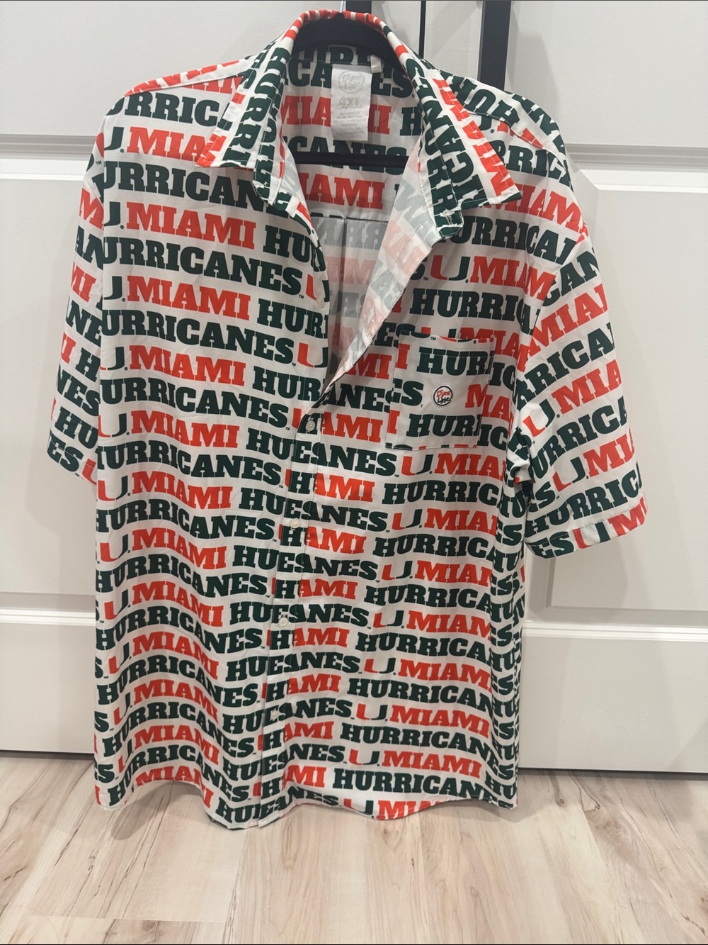 Miami Hurricanes Short-Sleeve Button Polo - White/Green/Orange - Picture 3 of 4
